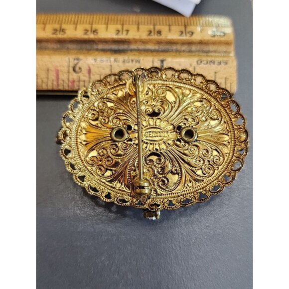 Vintage Signed W. Germany Porcelain Flower Brooch (A2212) - Picture 4 of 6